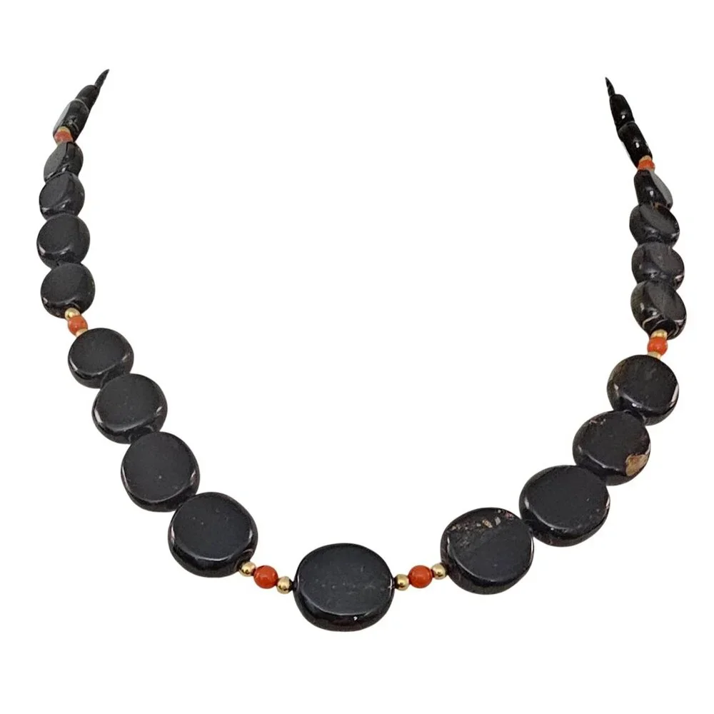 Black Coral Gold Filled Bead Necklace Graduated Strand Screw Barrel Clasp J460 - Picture 6 of 12